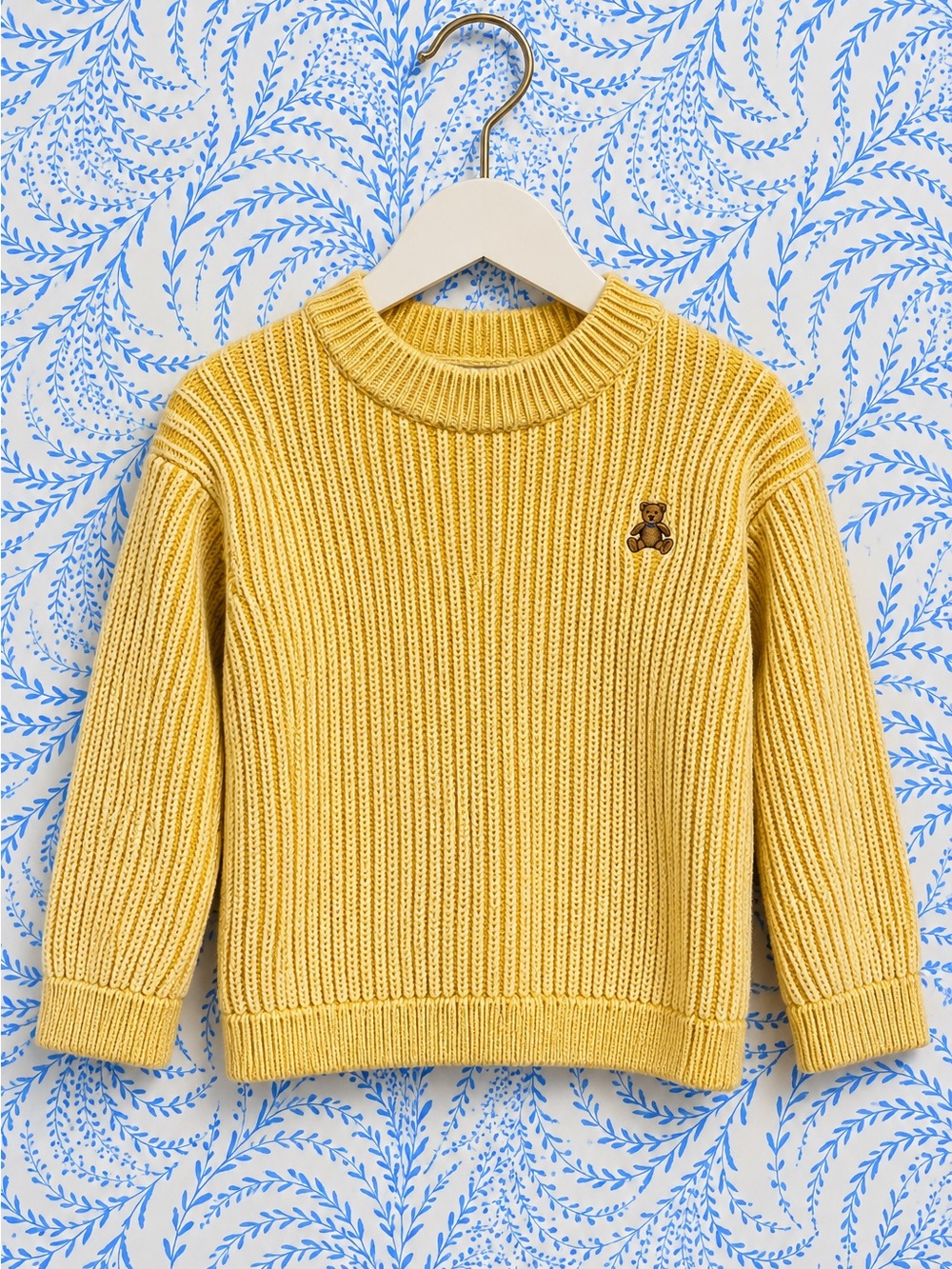 GAP Yellow Ribbed Knit Sweater with Teddy Patch